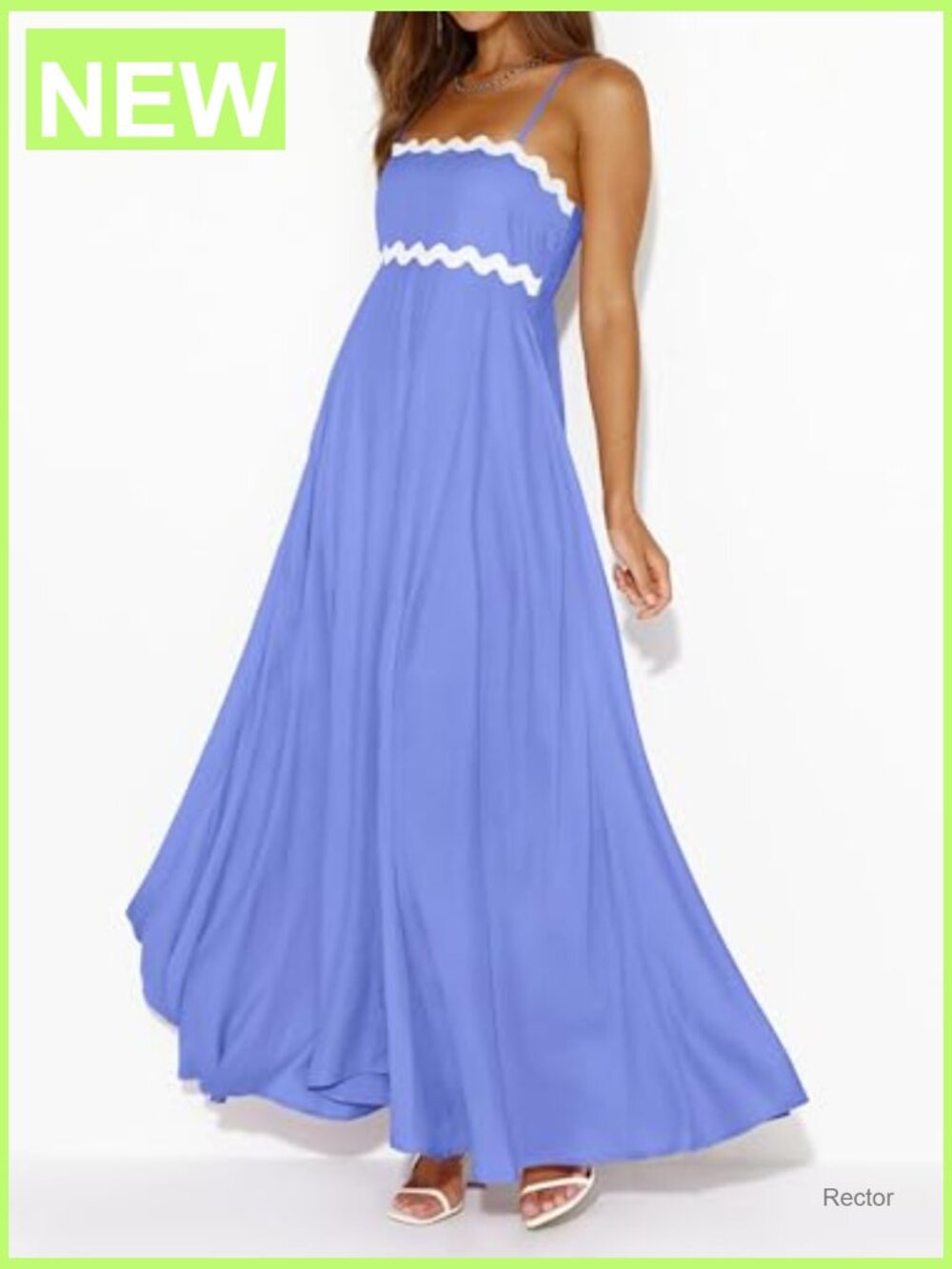 Smocked Square Neck Maxi Dress Sleeveless Flowy Boho Summer Sundress A-Line - Picture 3 of 7